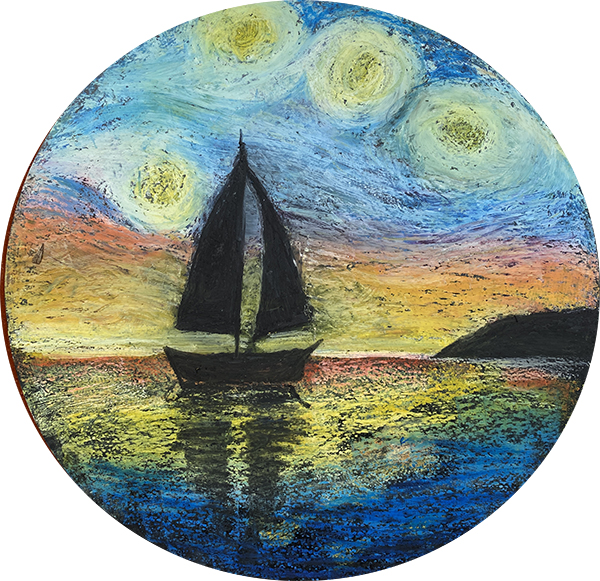 Barco impressionista - 40 diametro - Giz pastel oleoso - 2021